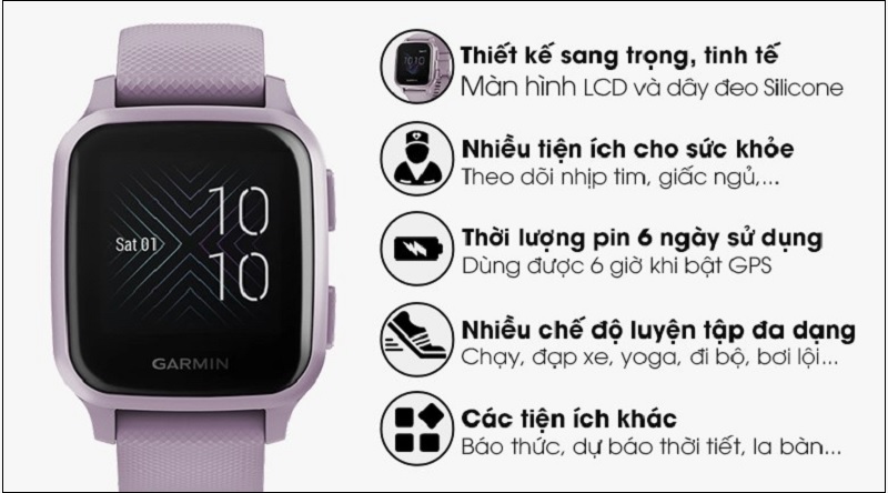 Đồng hồ Garmin Venu SQ kiểu d&aacute;ng trẻ trung, v&agrave; d&acirc;y đeo &ecirc;m &aacute;i